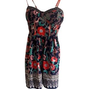 Band of Gypsies Women’s Blue Floral Baby‎ Doll Mini Dress Extra Small Padded Cup